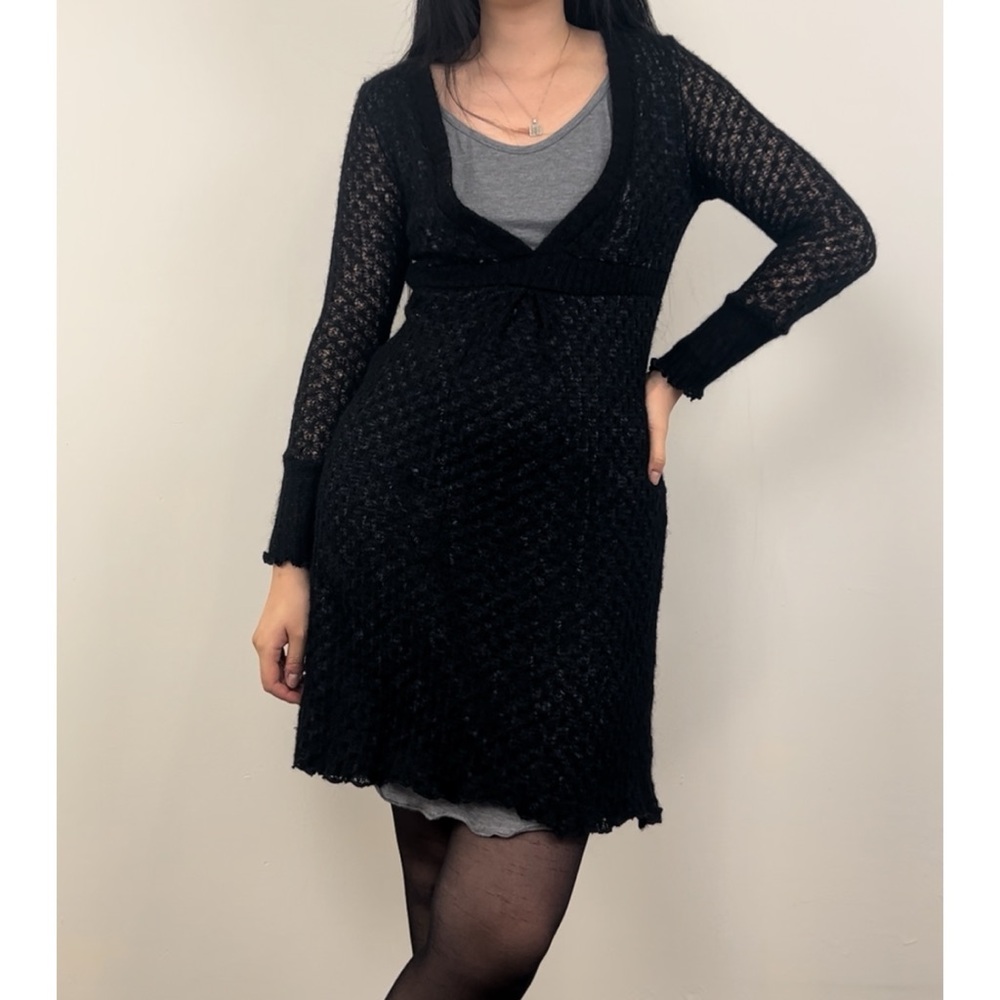 Vintage J. L. Mode Black and Grey Mohair Sweater Dress